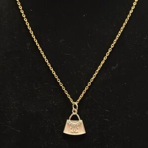 Gold tone CC upcycled Pendant Necklace with Bag Charm